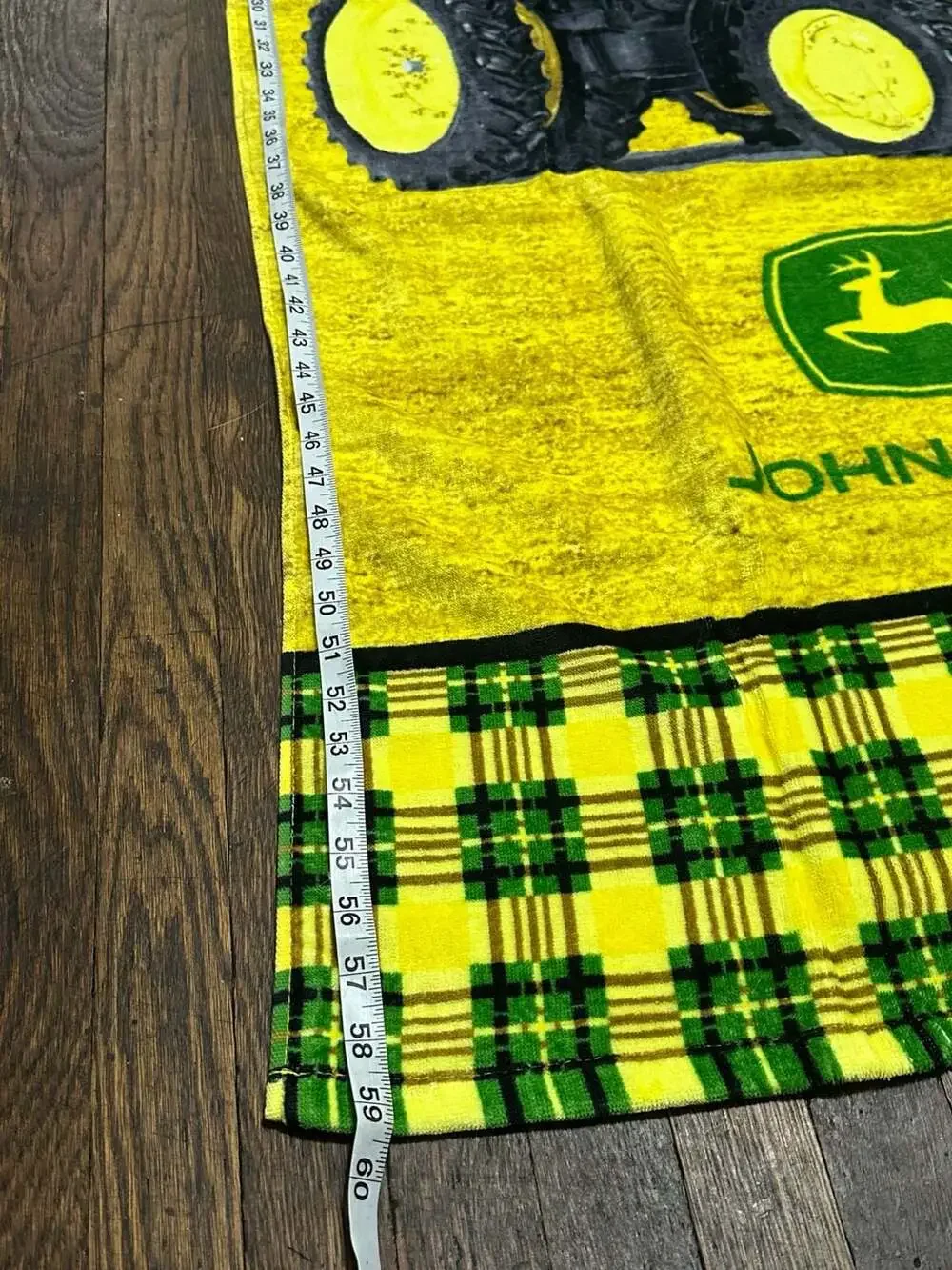 Vintage John Deere Tractor Print 100% Cotton Beach Towel with Plaid Border